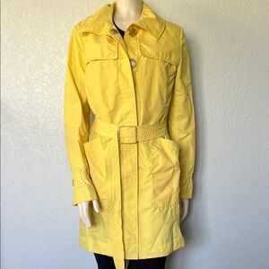 Butter/Soft Yellow Belted Trench Raincoat Spring Coat Pockets Elie Tahari